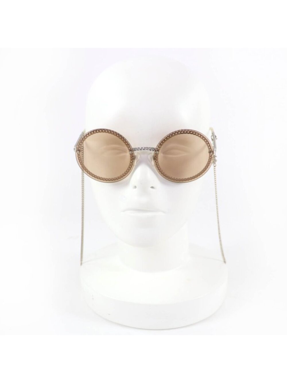Chanel CC Logo Round Sunglasses with Chain Silver Clear Brown Case Necklace - Picture 3 of 13